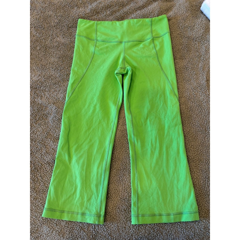 Lululemon Gather & Crow Crop Leggings Frond Green Diamond Dot Size 6 Vintage